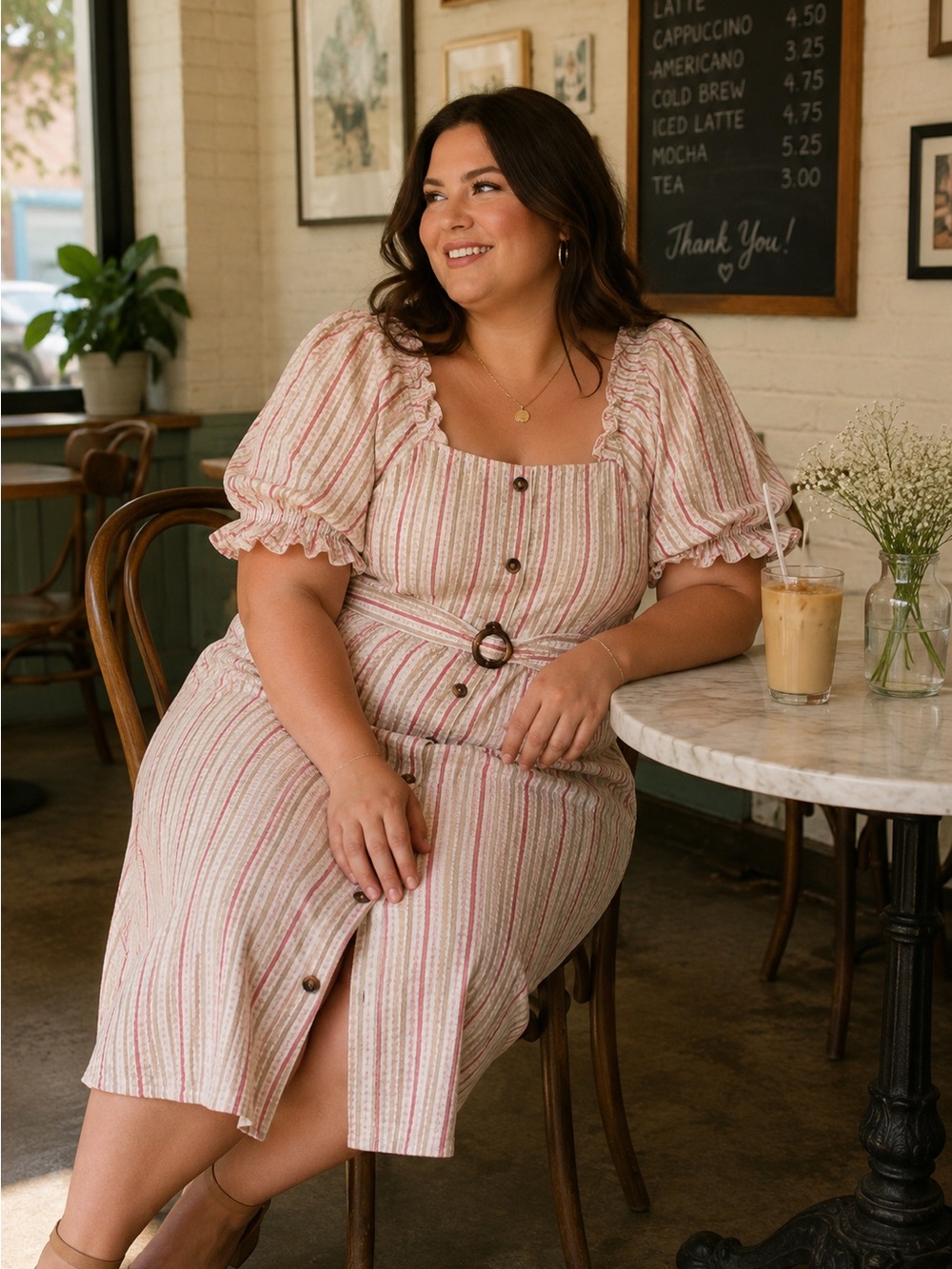 Bonnie Jean Pastel Seersucker Striped Puff Sleeve Western Belted Dress – Size 16